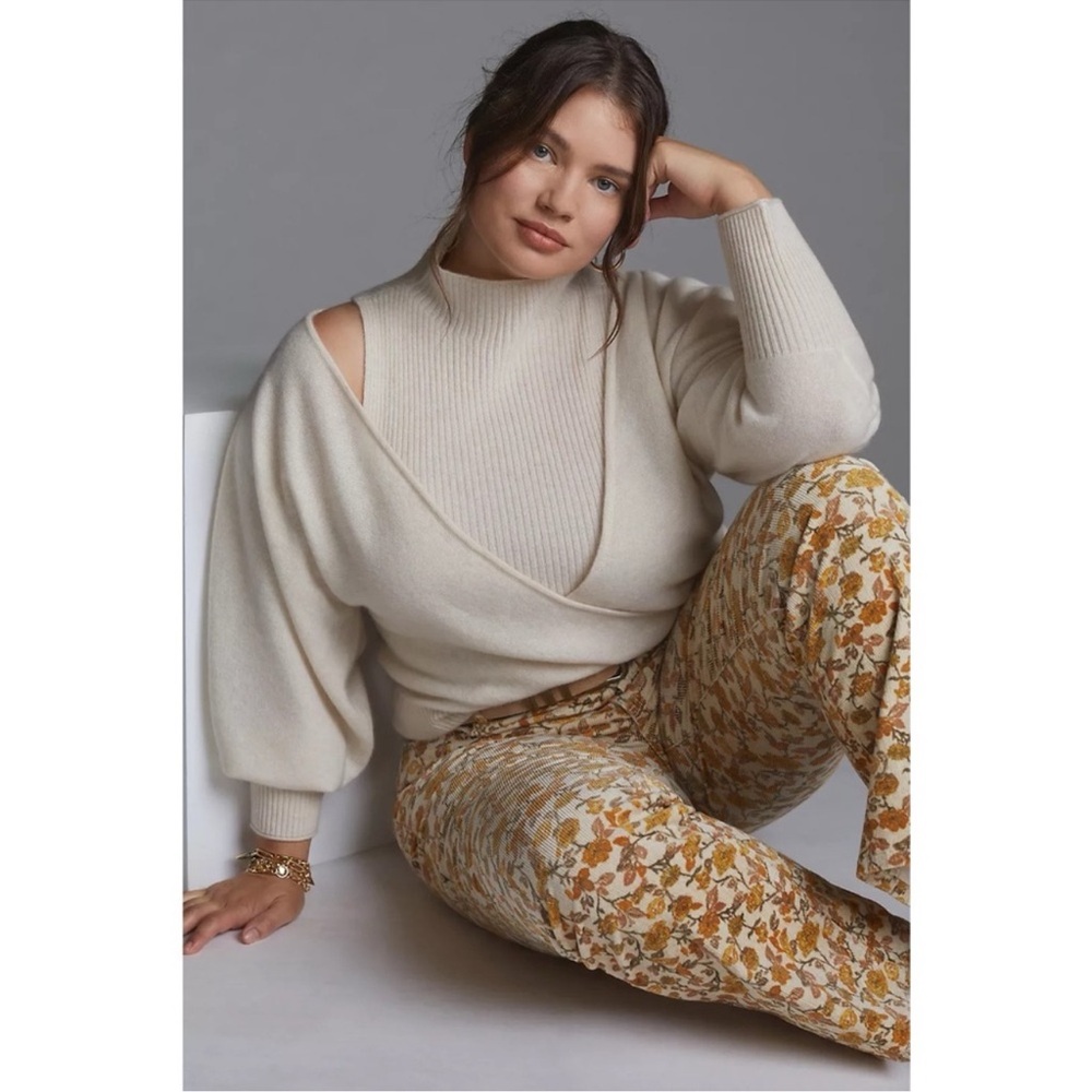 Anthropologie Maeve Surplice Wrap 100% Cashmere Sweater in Cream